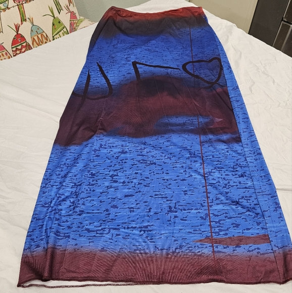Blue & Red Wet Graffiti Print Maxi Skirt - Picture 2 of 4